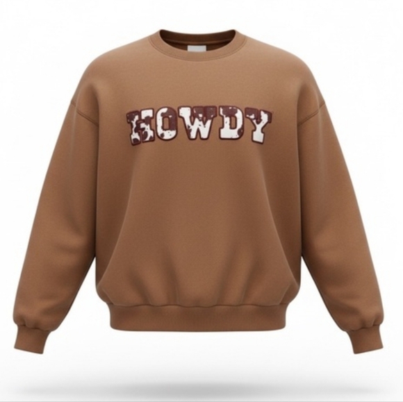 Special Thanks - Women's Howdy Cow Graphic Sweatshirt - Tan Size Small - Picture 2 of 5